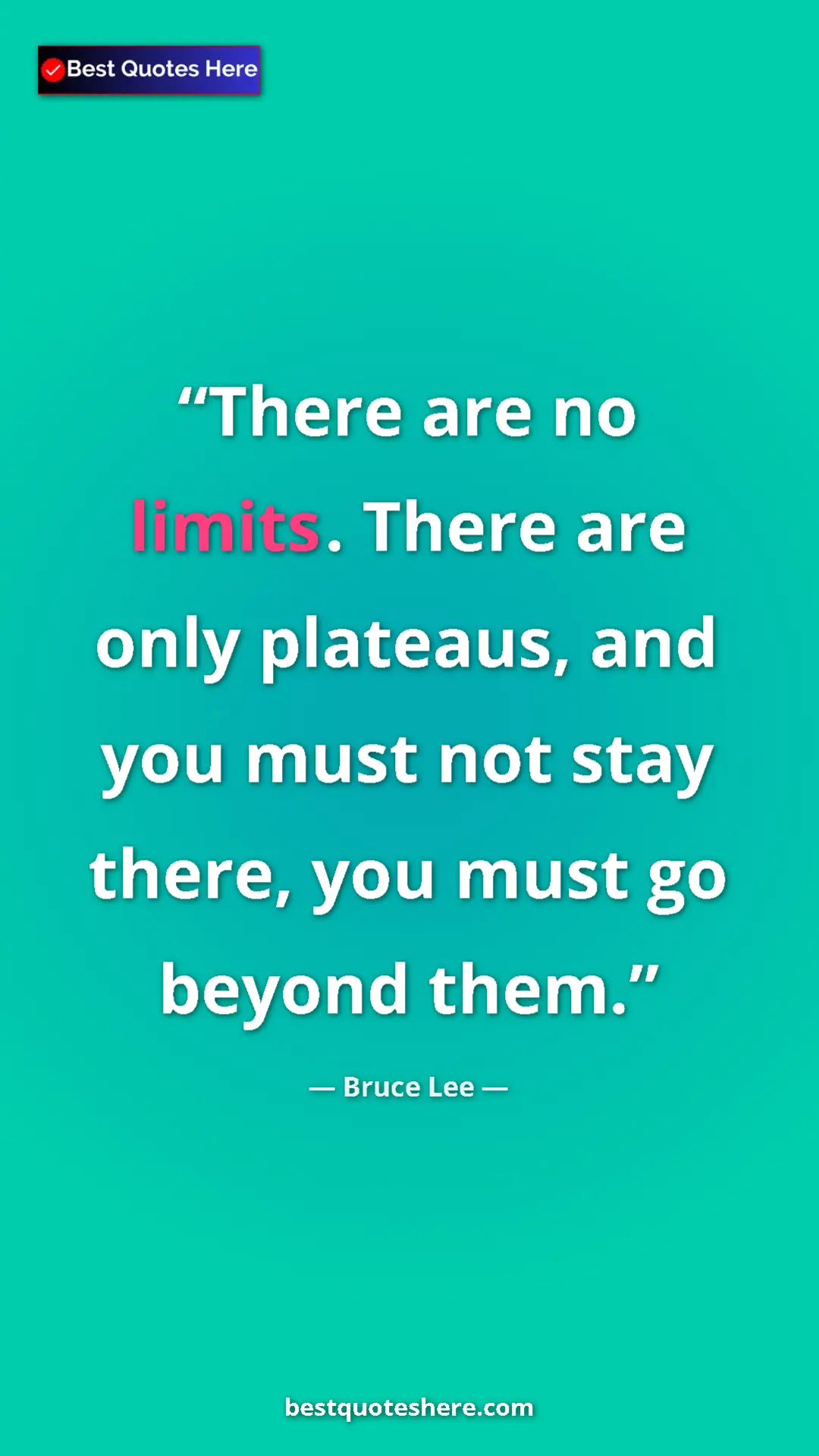 Bruce Lee Quote Card: "There are no limits. There are only plateaus, and you must..." Pinterest quote poster by Bruce Lee: "There are no limits. There are only plateaus, and you must..."