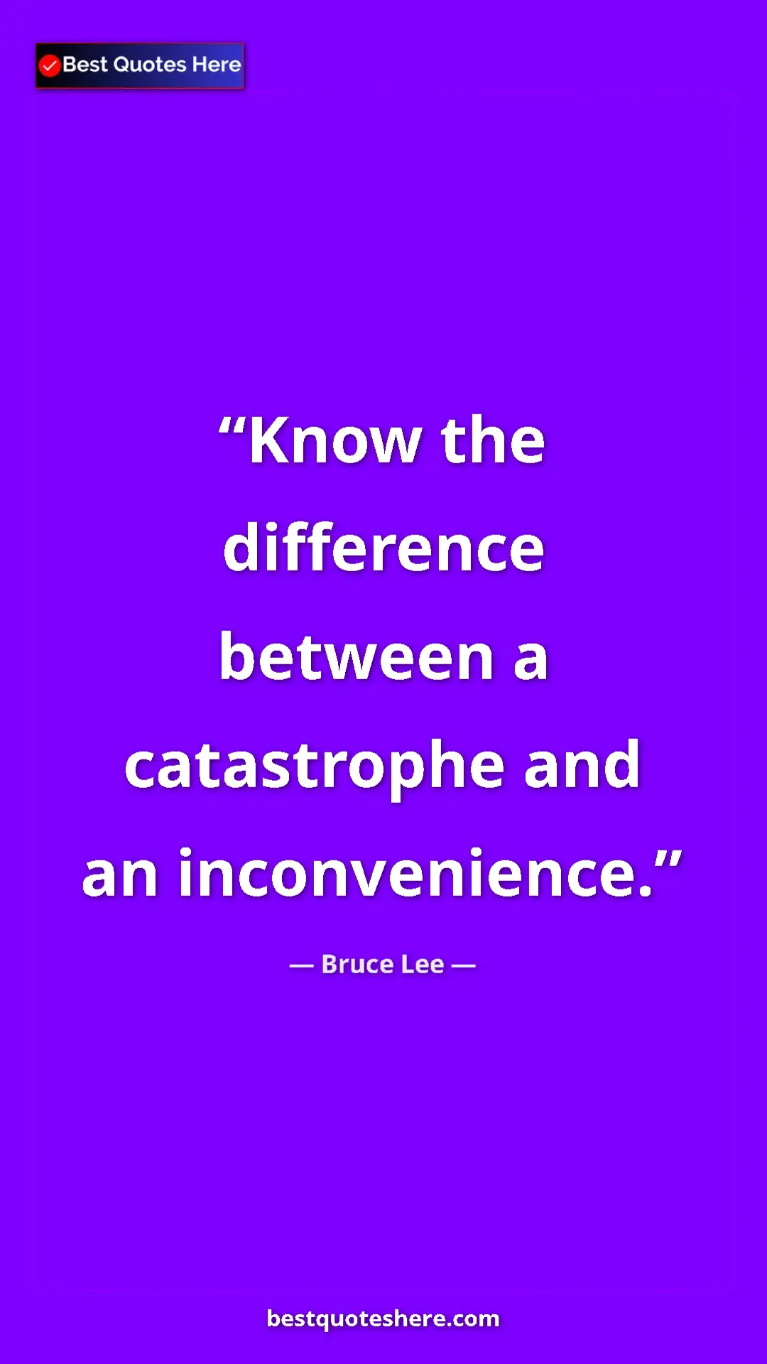 Pinterest quote poster by Bruce Lee: "Know the difference between a catastrophe and an..."