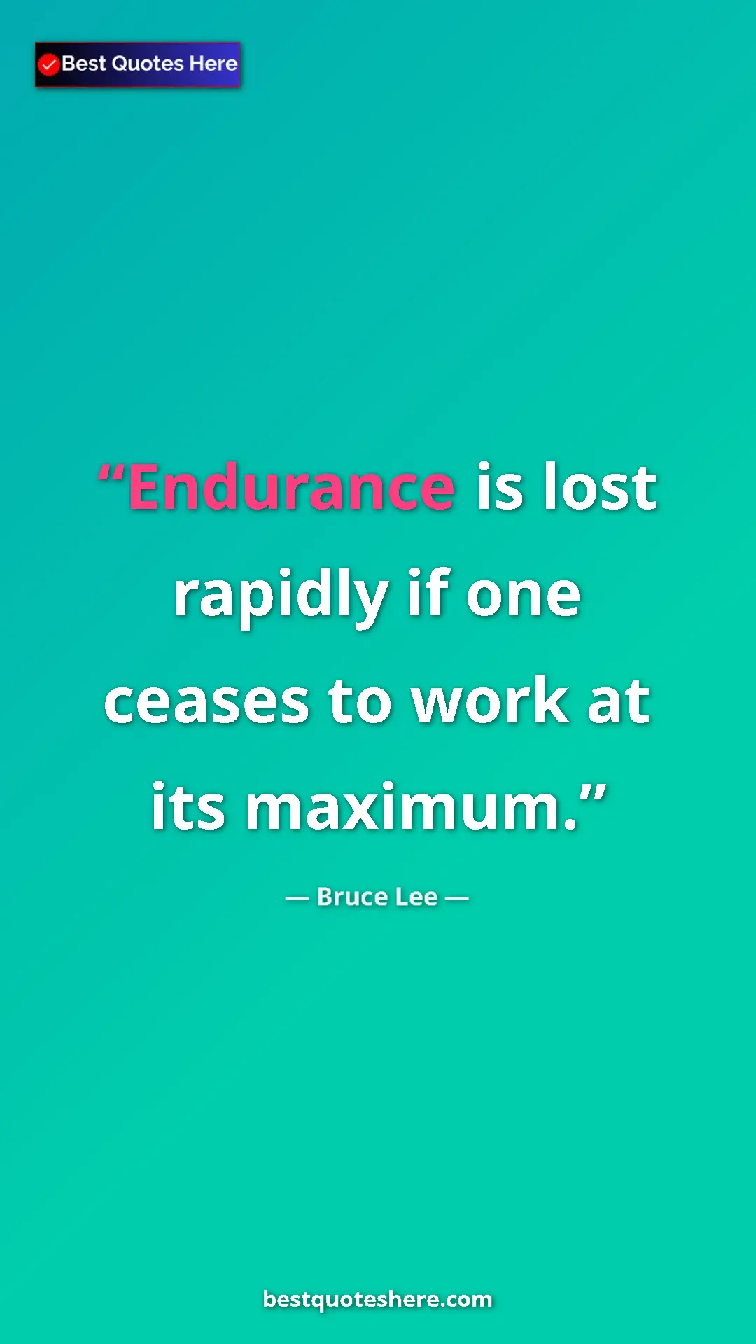 Bruce Lee Quote Card: "Endurance is lost rapidly if one ceases to work at its..." Pinterest quote poster by Bruce Lee: "Endurance is lost rapidly if one ceases to work at its..."