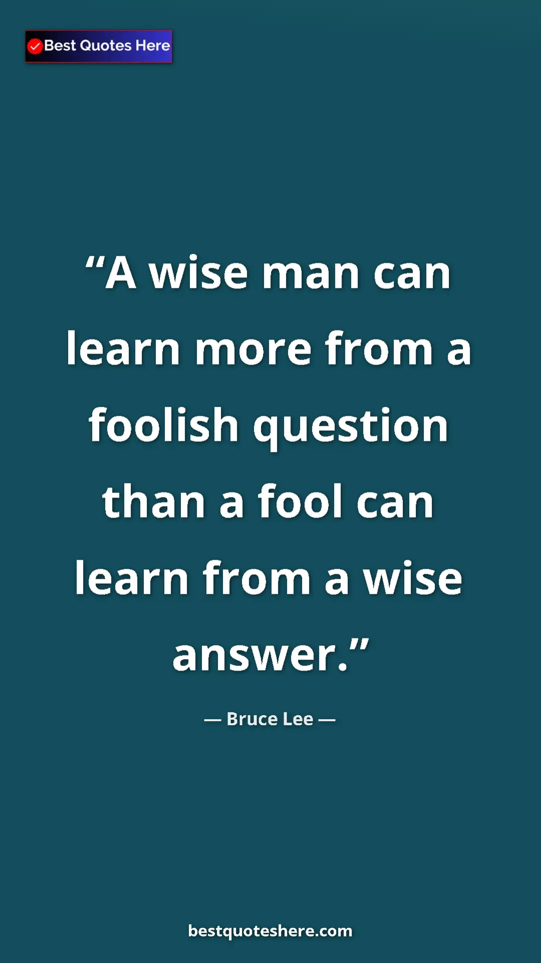 Bruce Lee Quote Card: "A wise man can learn more from a foolish question than a..." Pinterest quote poster by Bruce Lee: "A wise man can learn more from a foolish question than a..."