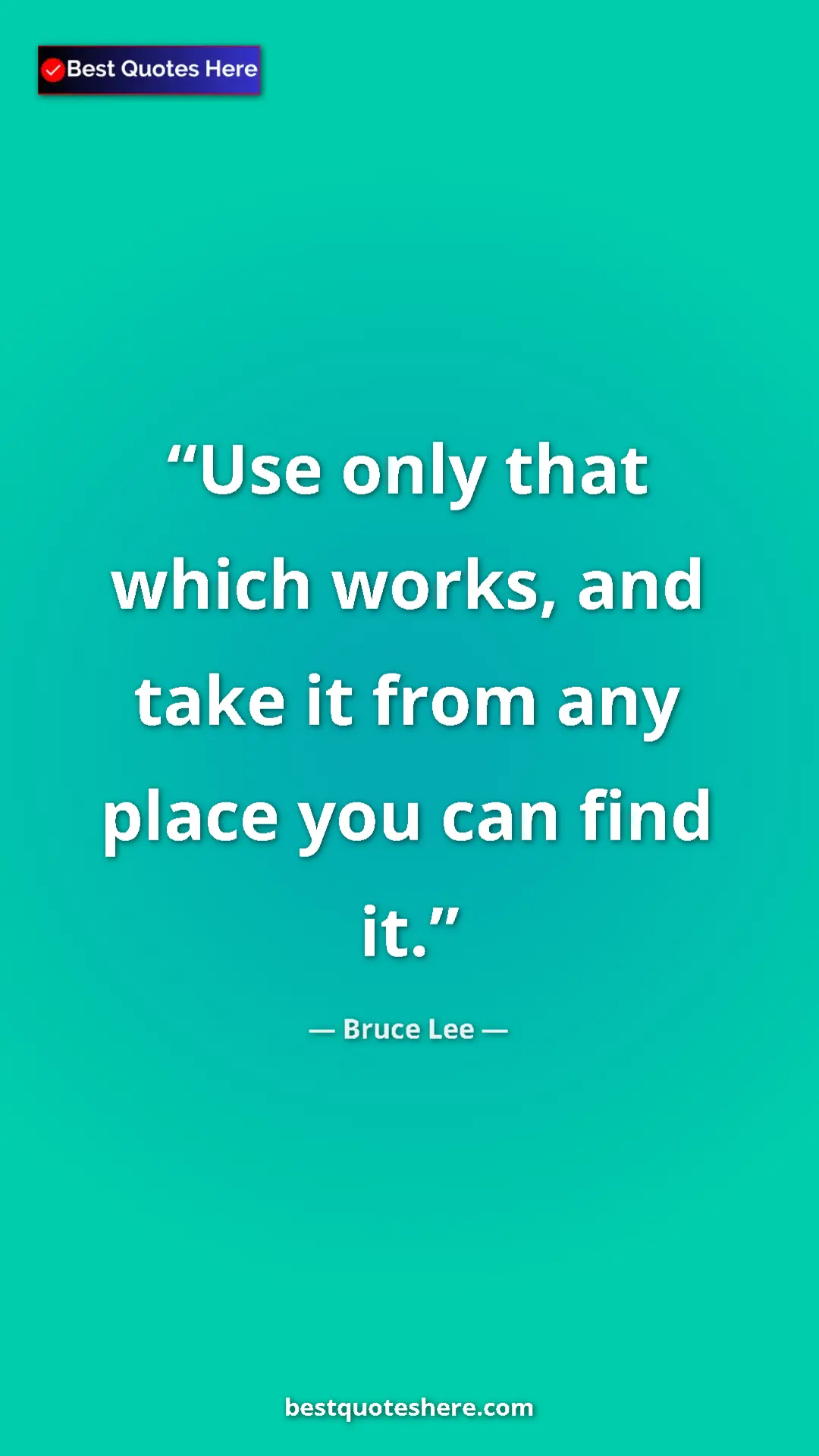 Bruce Lee Quote Card: "Use only that which works, and take it from any place you..." Pinterest quote poster by Bruce Lee: "Use only that which works, and take it from any place you..."