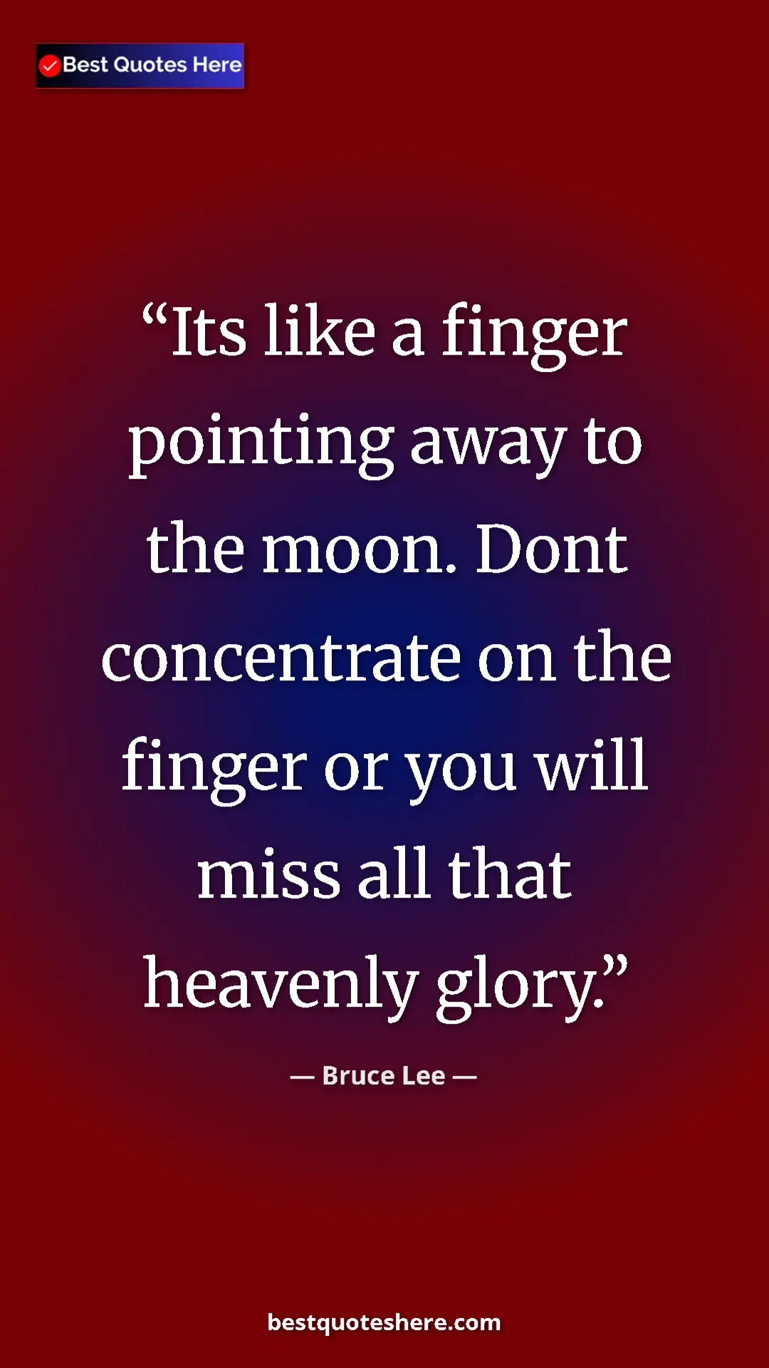 Bruce Lee Quote Card: "Its like a finger pointing away to the moon. Dont..." Pinterest quote poster by Bruce Lee: "Its like a finger pointing away to the moon. Dont..."