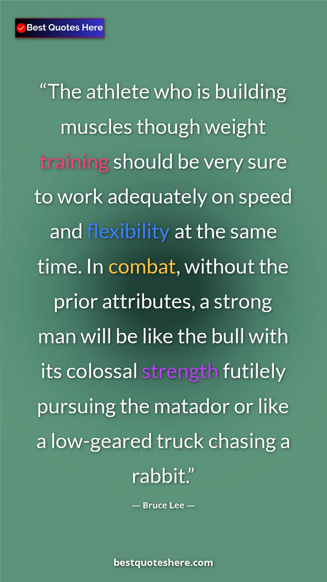 Bruce Lee Quote Card: "The athlete who is building muscles though weight training..." Pinterest quote poster by Bruce Lee: "The athlete who is building muscles though weight training..."