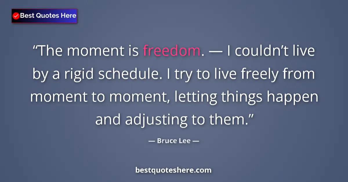 Quote by Bruce Lee: The moment is freedom. — I couldn’t live by a rigid schedule. I try to live freely from moment to mo...
