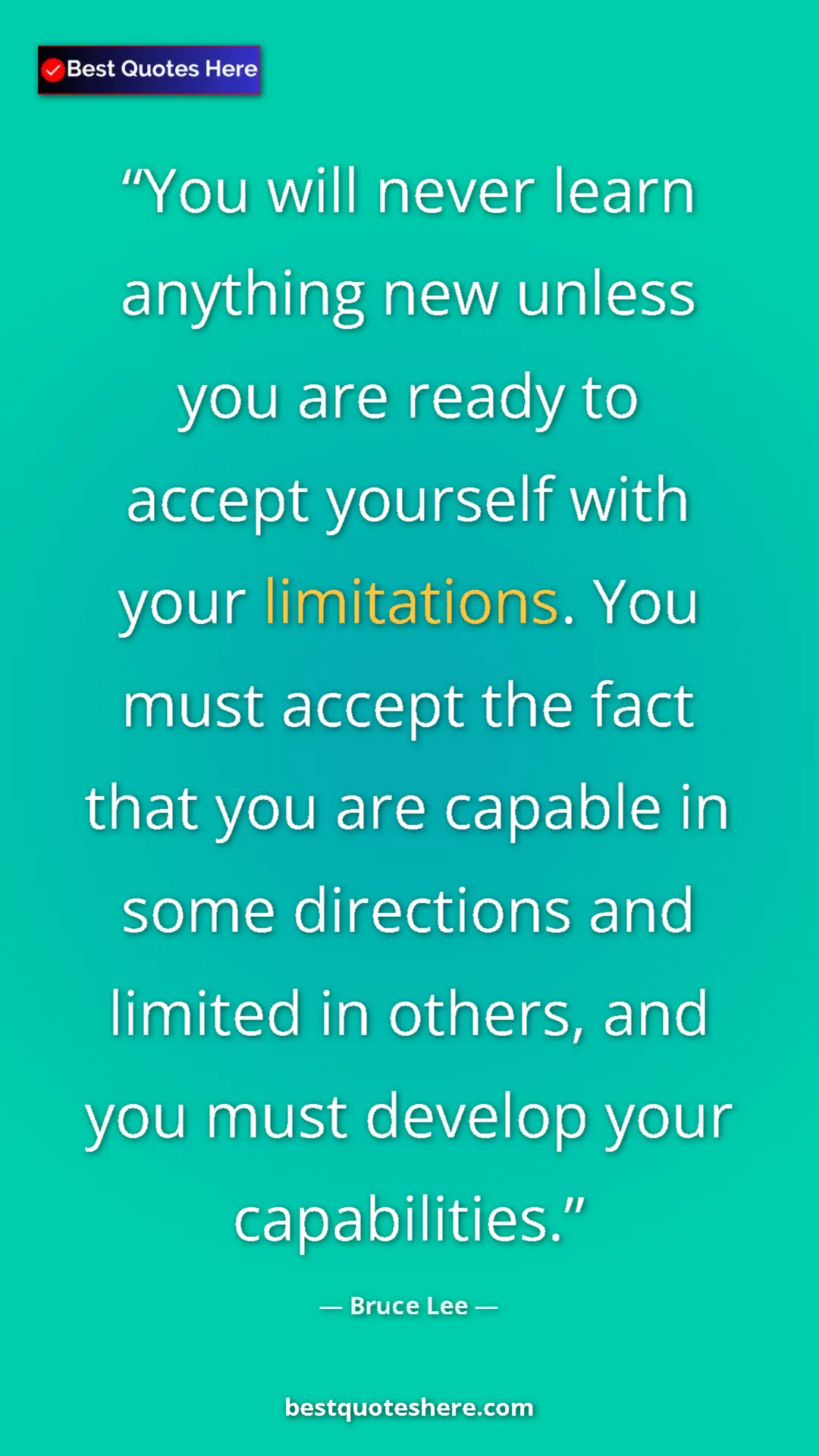 Bruce Lee Quote Card: "You will never learn anything new unless you are ready to..." Pinterest quote poster by Bruce Lee: "You will never learn anything new unless you are ready to..."