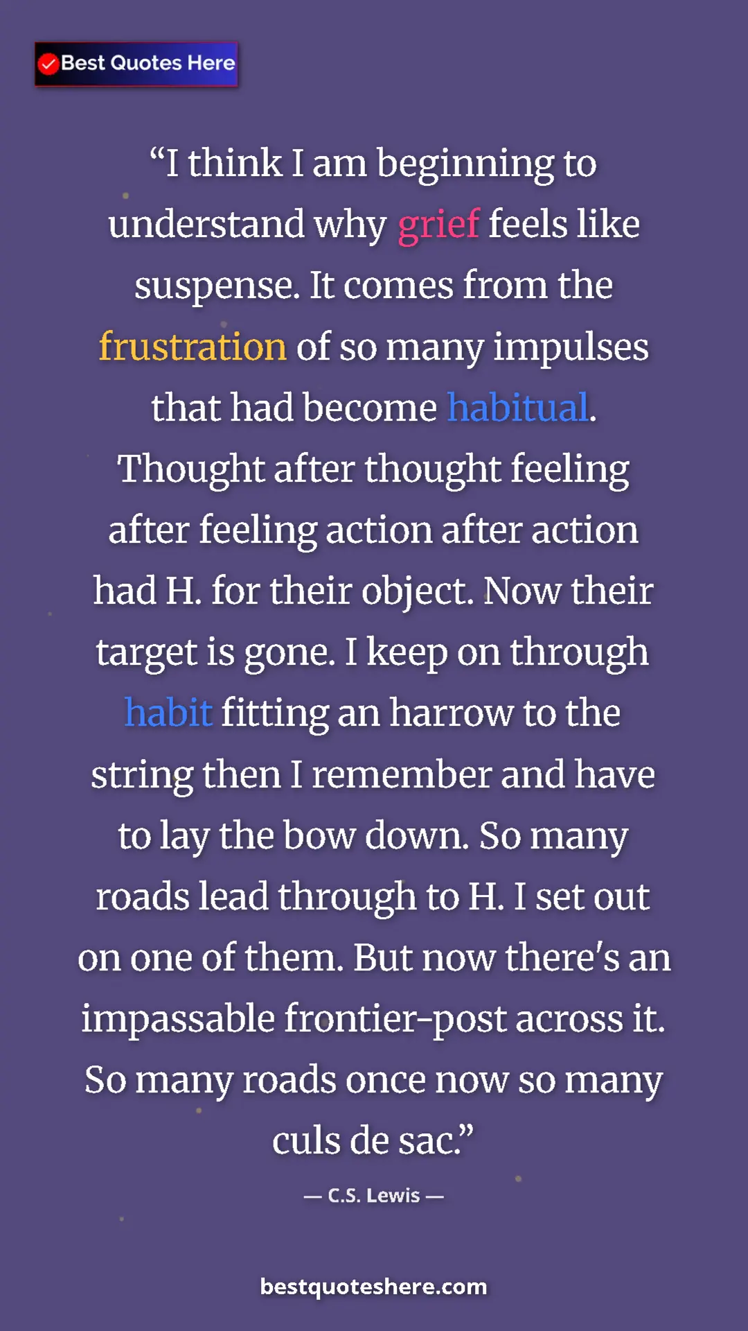 Pinterest quote poster by C.S. Lewis: "I think I am beginning to understand why grief feels like..."