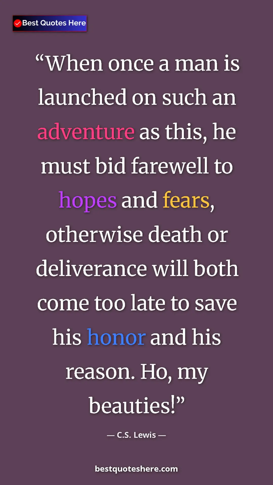 C.S. Lewis Quote Card: "When once a man is launched on such an adventure as this,..." Pinterest quote poster by C.S. Lewis: "When once a man is launched on such an adventure as this,..."