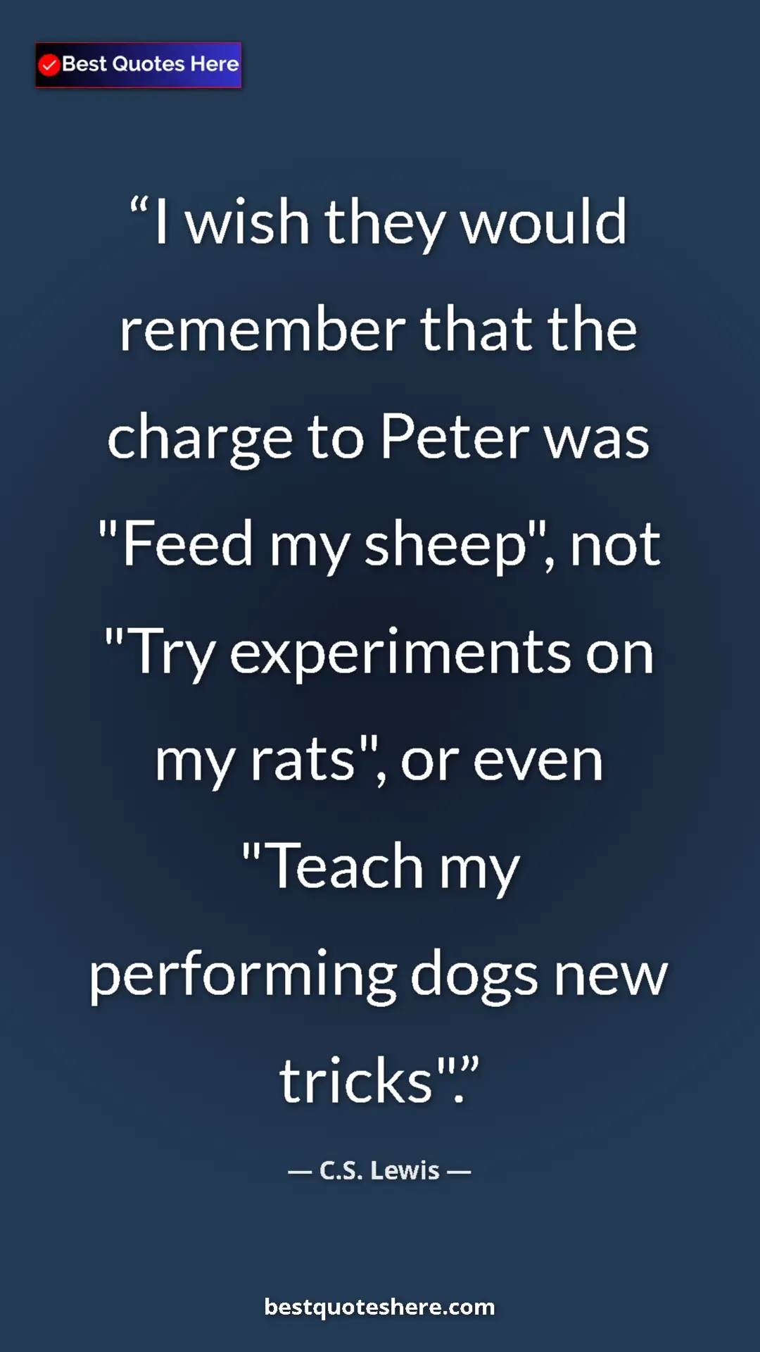 C.S. Lewis Quote Card: "I wish they would remember that the charge to Peter was..." Pinterest quote poster by C.S. Lewis: "I wish they would remember that the charge to Peter was..."
