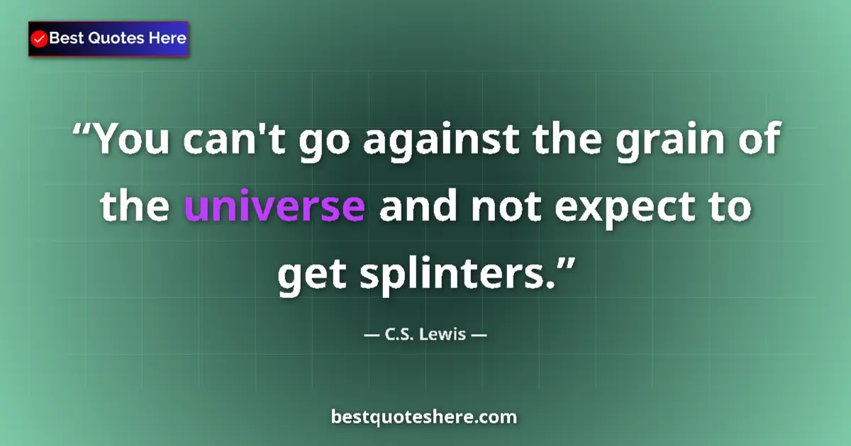 Quote by C.S. Lewis: You can't go against the grain of the universe and not expect to get splinters....