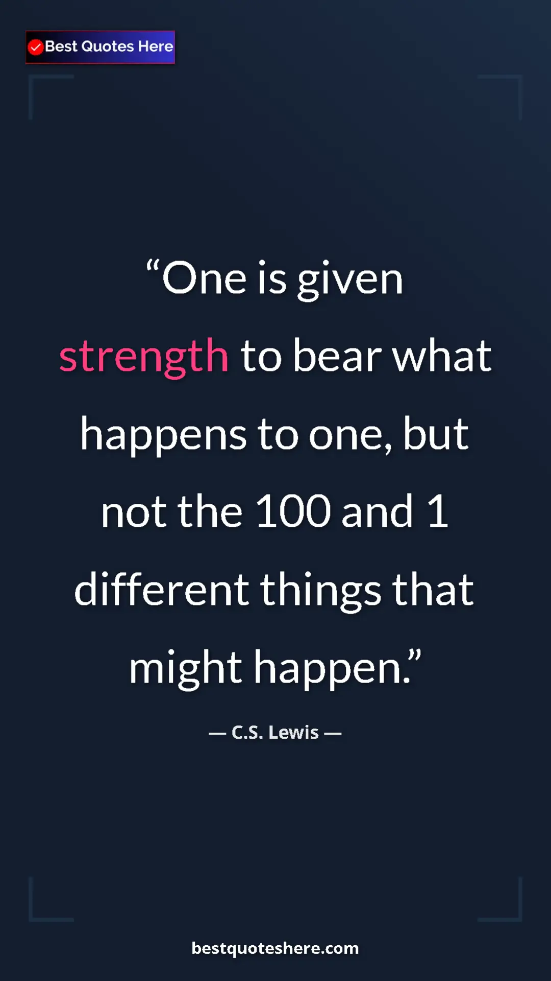 C.S. Lewis Quote Card: "One is given strength to bear what happens to one, but not..." Pinterest quote poster by C.S. Lewis: "One is given strength to bear what happens to one, but not..."