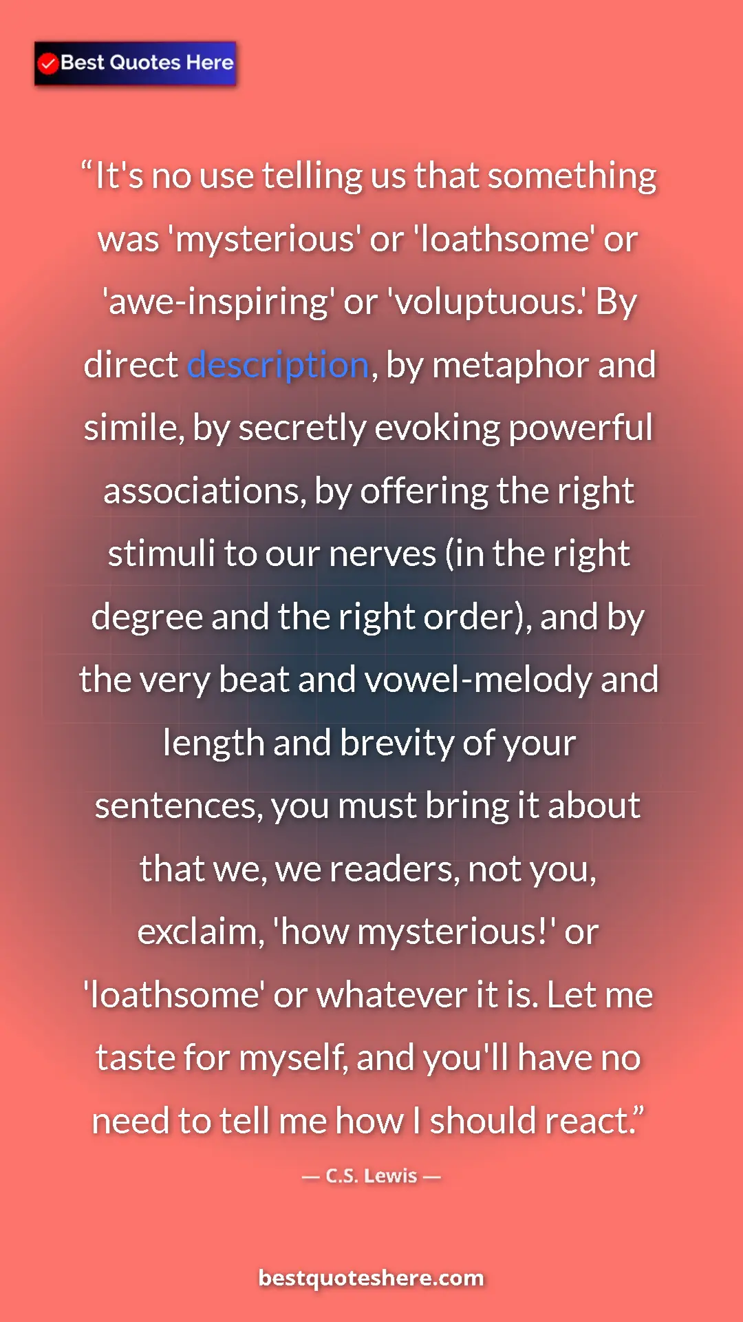 Pinterest quote poster by C.S. Lewis: "It's no use telling us that something was 'mysterious' or..."