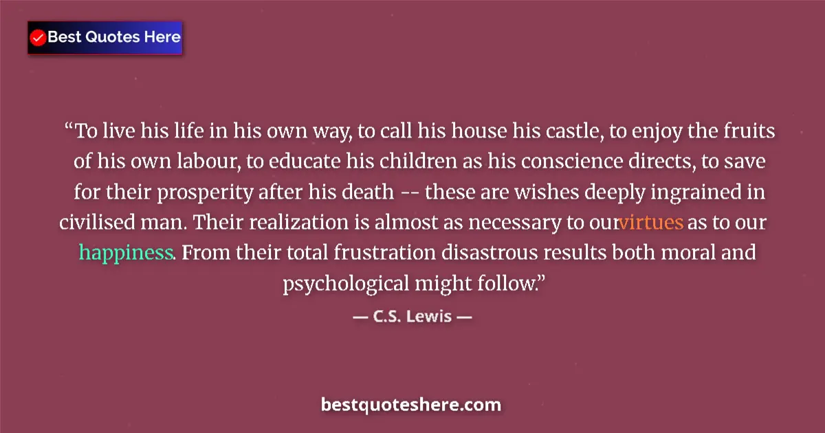 Quote by C.S. Lewis: To live his life in his own way, to call his house