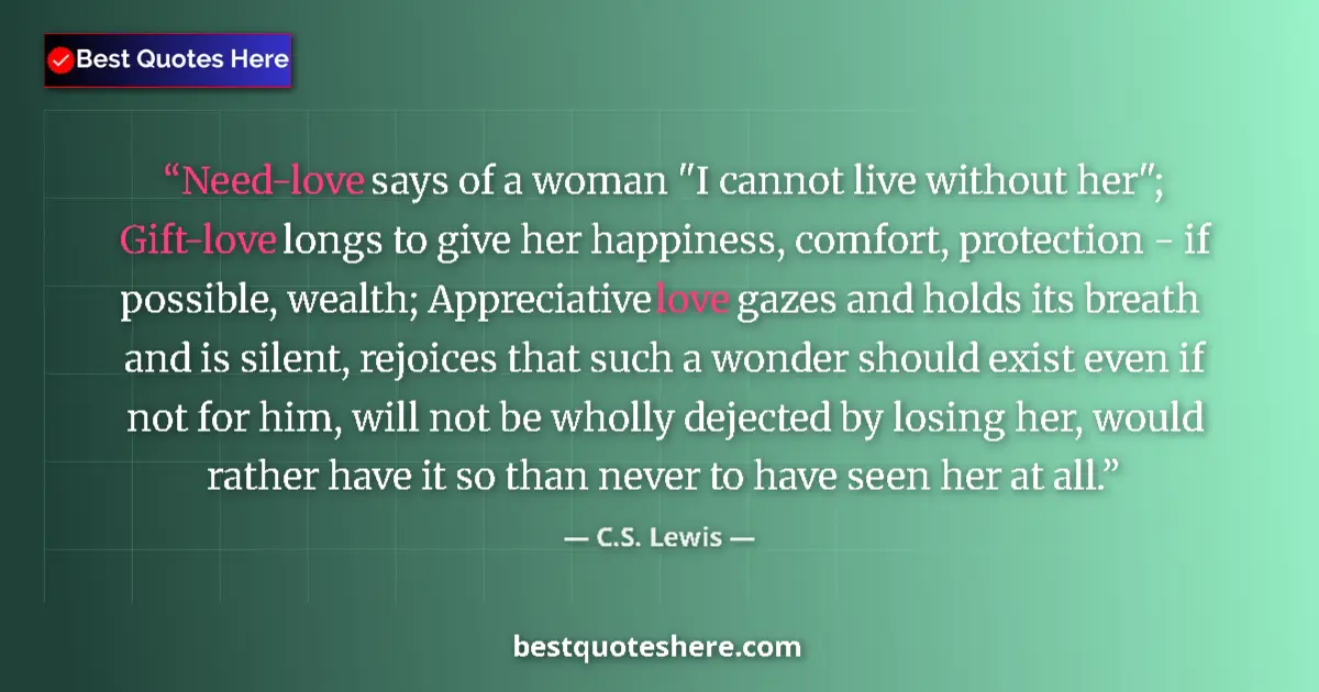Quote by C.S. Lewis: Need-love says of a woman 