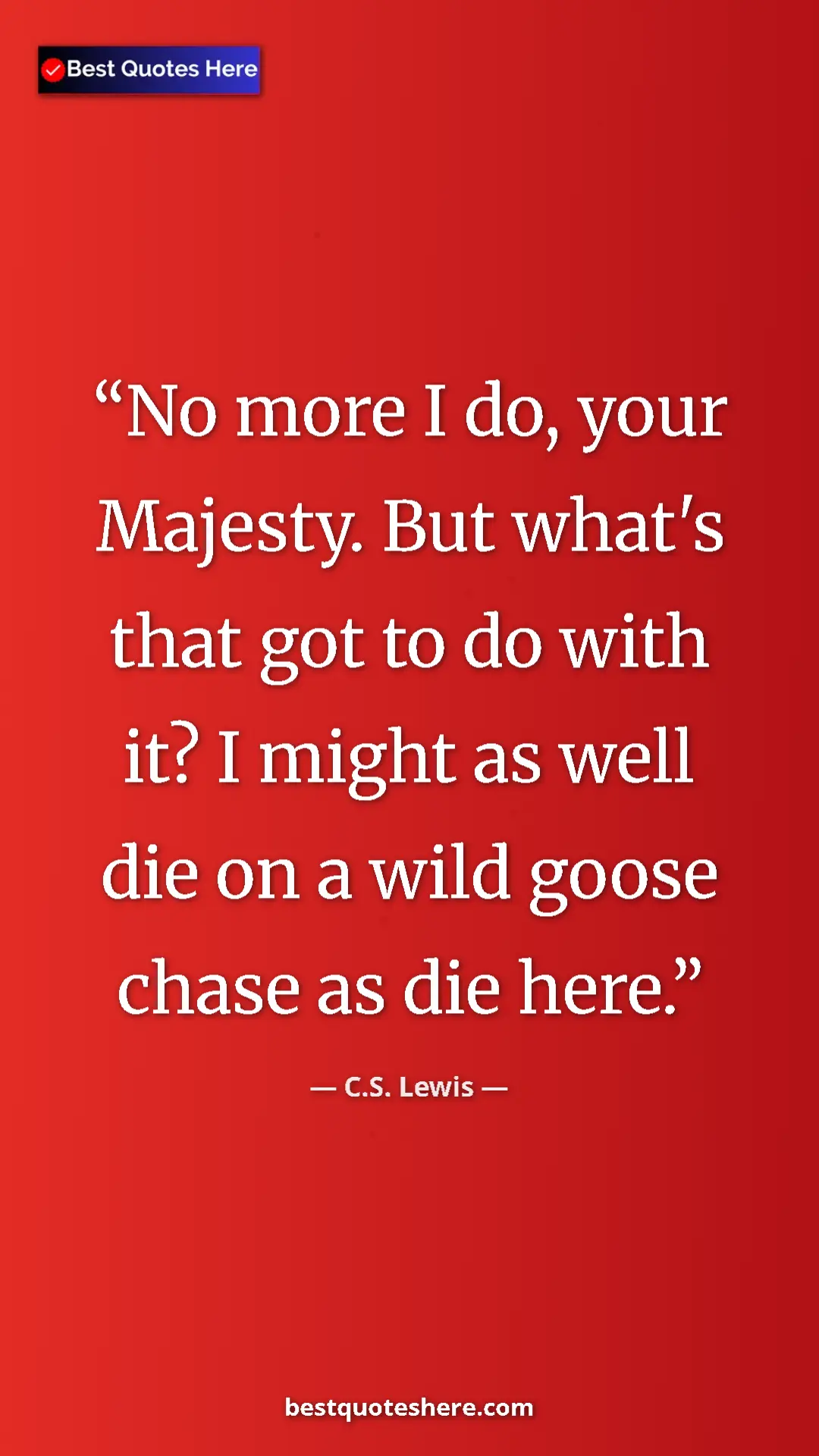 Pinterest quote poster by C.S. Lewis: "No more I do, your Majesty. But what's that got to do with..."