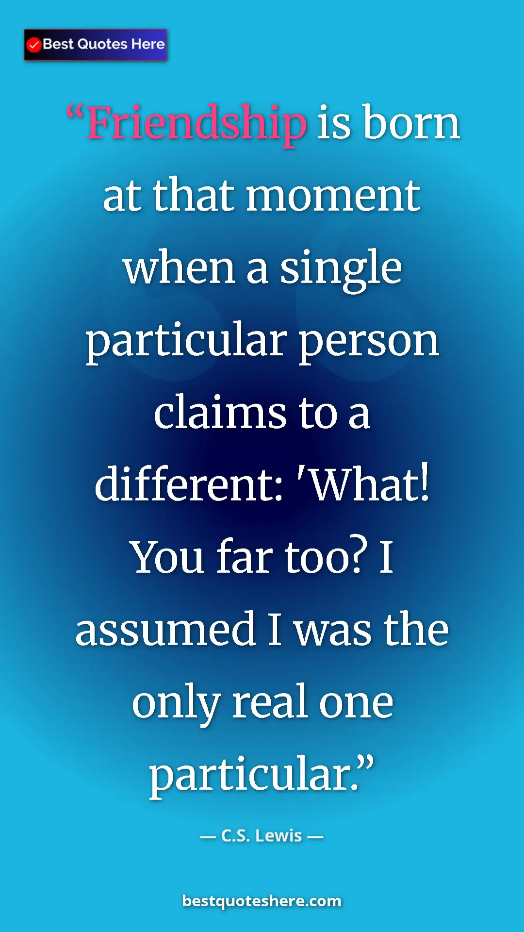Pinterest quote poster by C.S. Lewis: "Friendship is born at that moment when a single particular..."