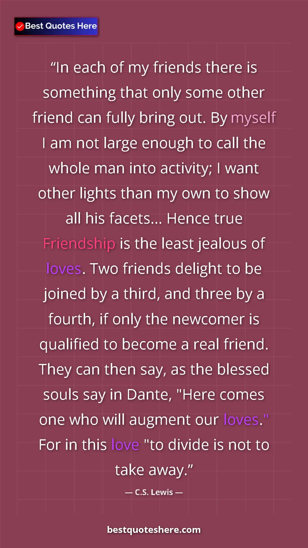 Pinterest quote poster by C.S. Lewis: "In each of my friends there is something that only some..."