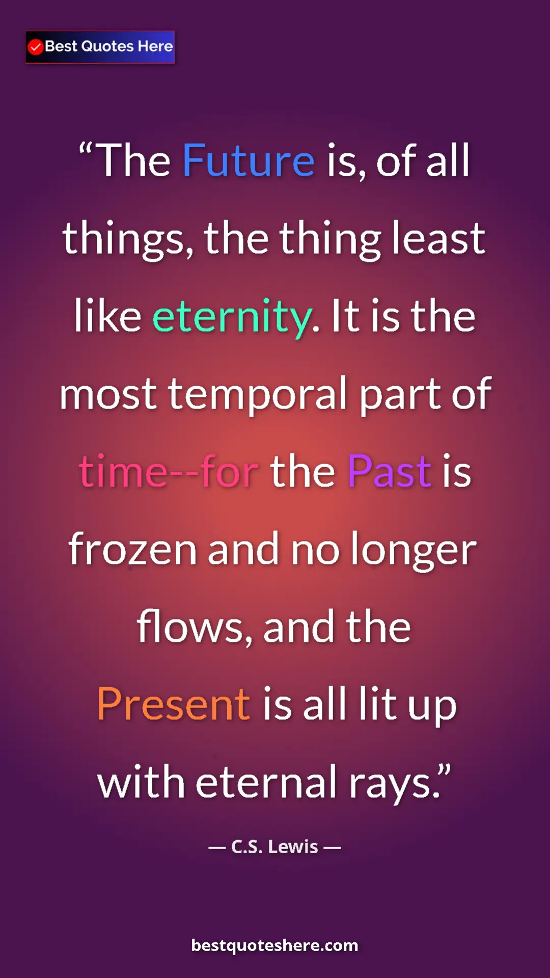 C.S. Lewis Quote Card: "The Future is, of all things, the thing least like eternity." Pinterest quote poster by C.S. Lewis: "The Future is, of all things, the thing least like eternity."