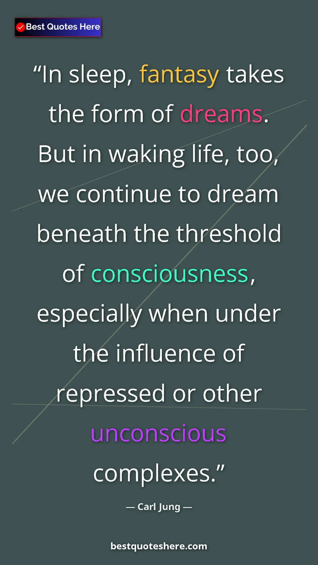 Carl Jung Quote Card: "In sleep, fantasy takes the form of dreams. But in waking..." Pinterest quote poster by Carl Jung: "In sleep, fantasy takes the form of dreams. But in waking..."