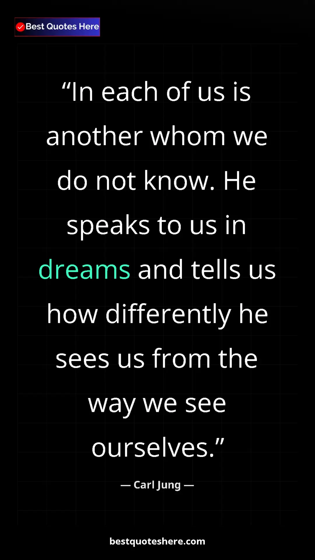 Carl Jung Quote Card: "In each of us is another whom we do not know. He speaks to..." Pinterest quote poster by Carl Jung: "In each of us is another whom we do not know. He speaks to..."