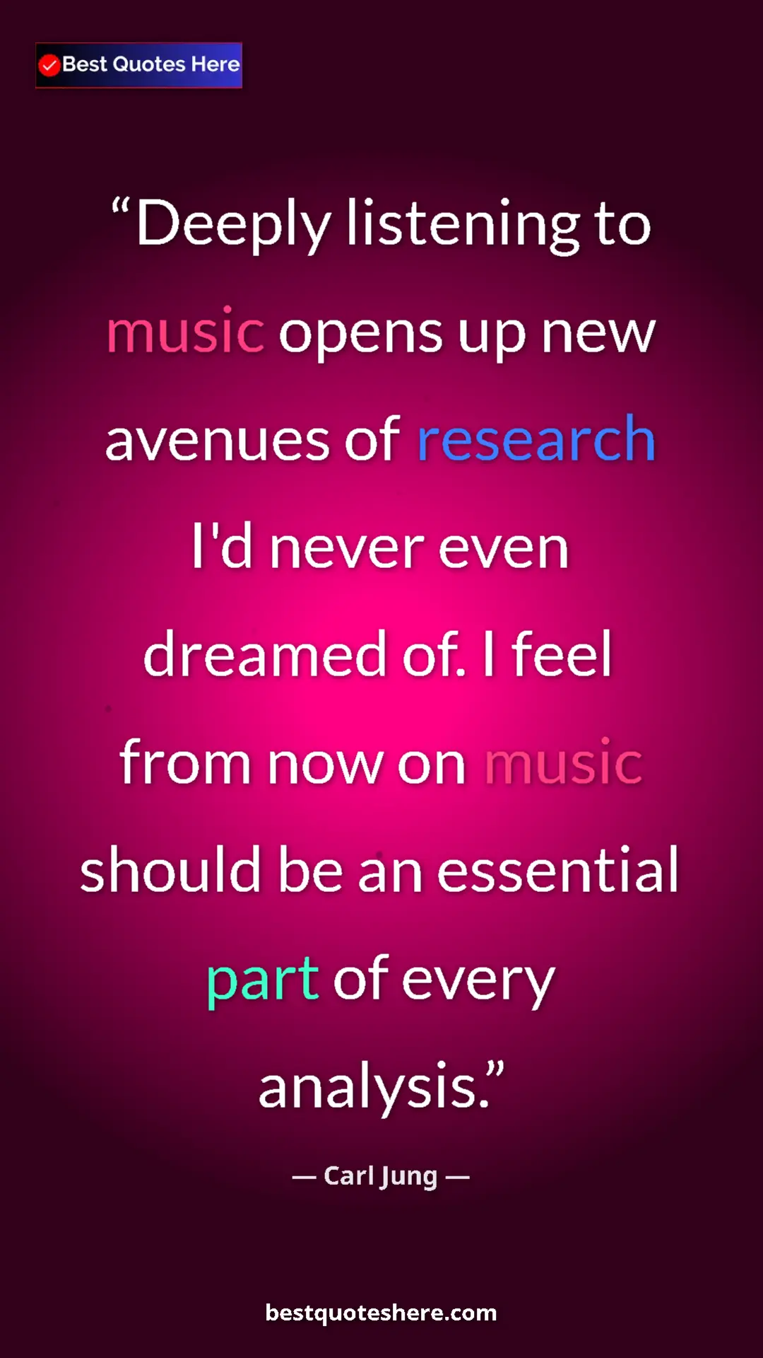 Carl Jung Quote Card: "Deeply listening to music opens up new avenues of research..." Pinterest quote poster by Carl Jung: "Deeply listening to music opens up new avenues of research..."