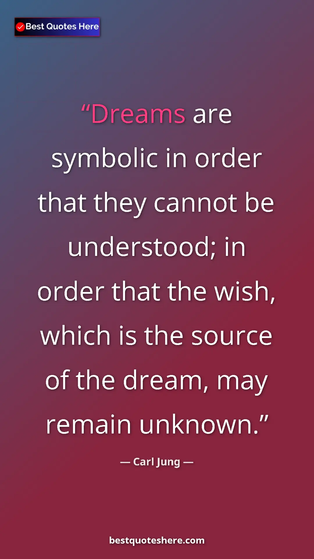 Carl Jung Quote Card: "Dreams are symbolic in order that they cannot be..." Pinterest quote poster by Carl Jung: "Dreams are symbolic in order that they cannot be..."