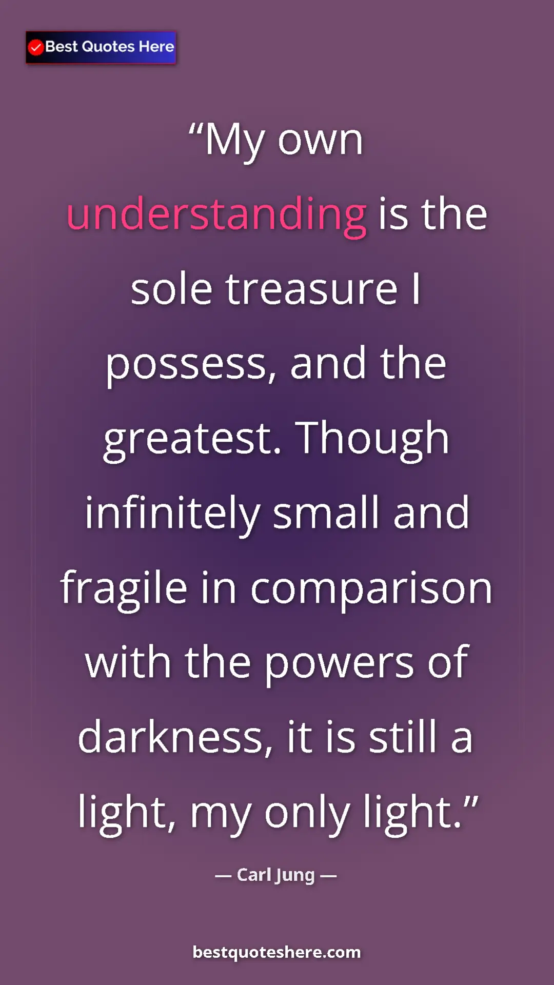 Carl Jung Quote Card: "My own understanding is the sole treasure I possess, and..." Pinterest quote poster by Carl Jung: "My own understanding is the sole treasure I possess, and..."