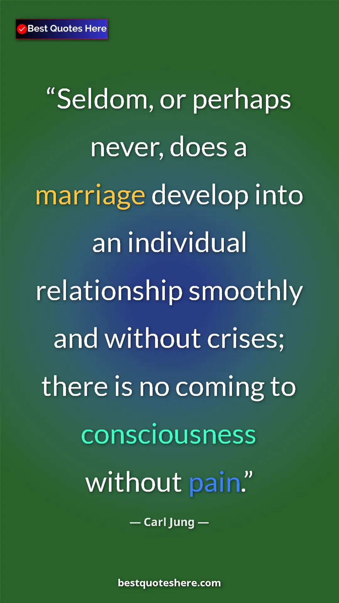 Carl Jung Quote Card: "Seldom, or perhaps never, does a marriage develop into an..." Pinterest quote poster by Carl Jung: "Seldom, or perhaps never, does a marriage develop into an..."