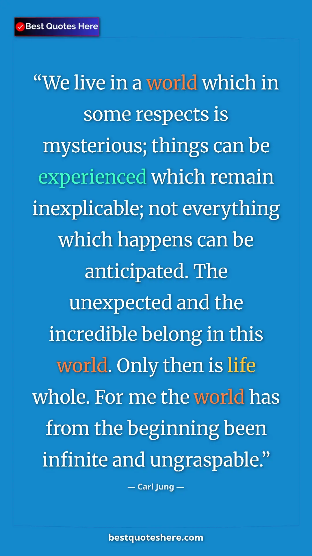 Carl Jung Quote Card: "We live in a world which in some respects is mysterious;..." Pinterest quote poster by Carl Jung: "We live in a world which in some respects is mysterious;..."