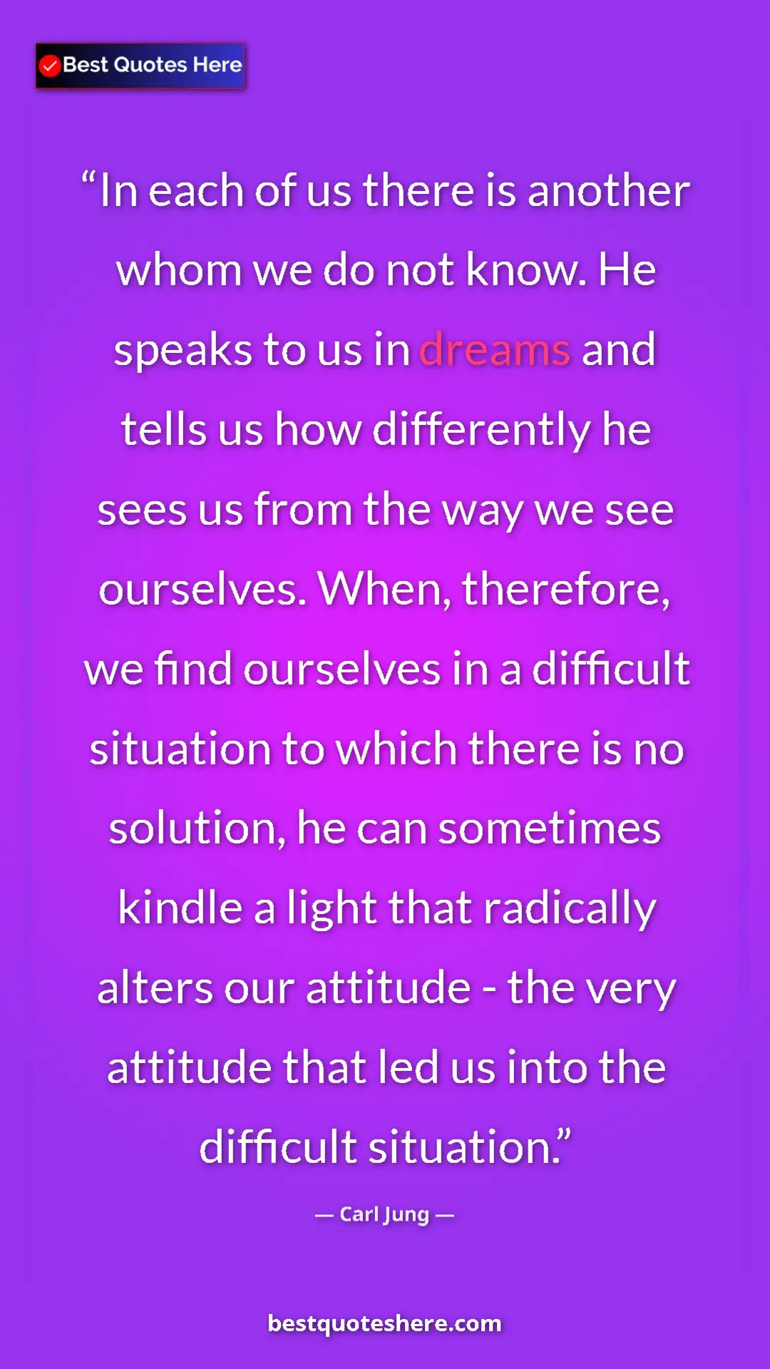 Pinterest quote poster by Carl Jung: "In each of us there is another whom we do not know. He speak"