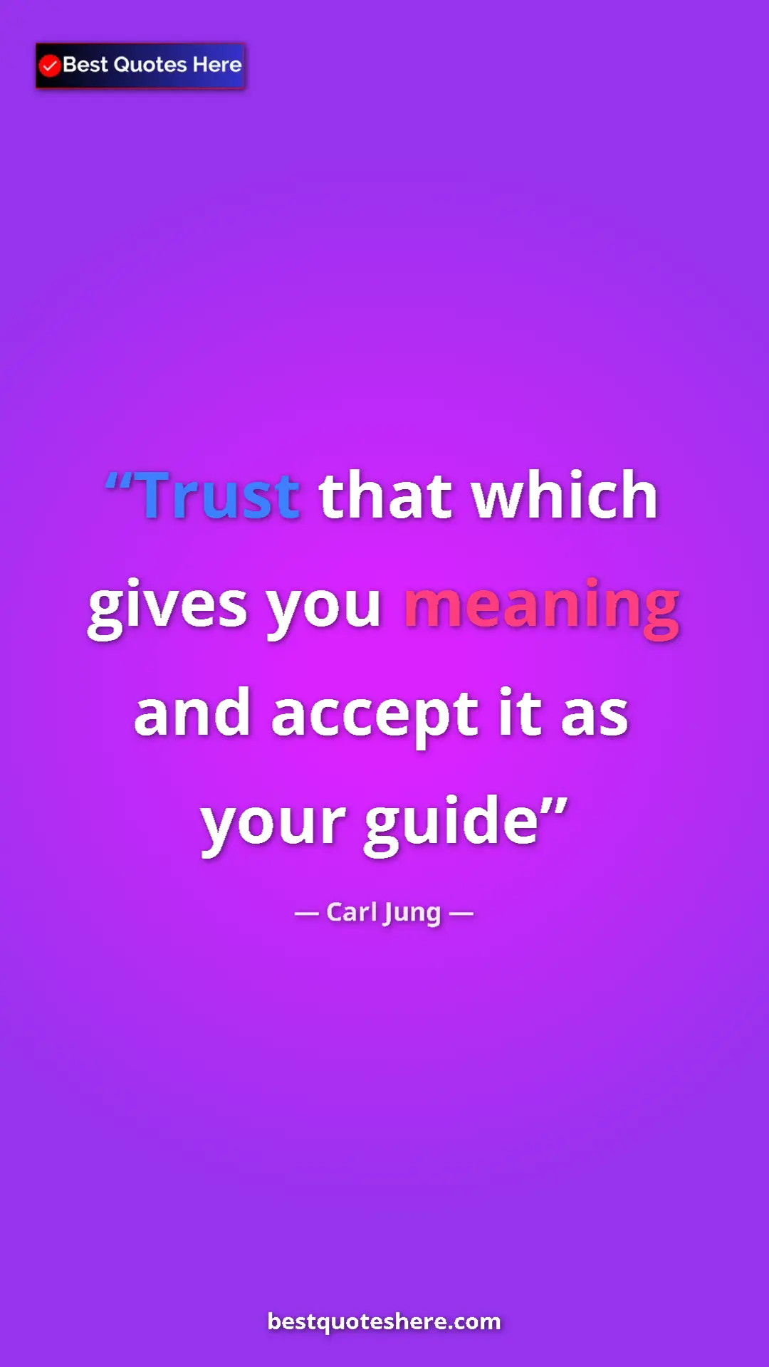 Pinterest quote poster by Carl Jung: "Trust that which gives you meaning and accept it as your gui"