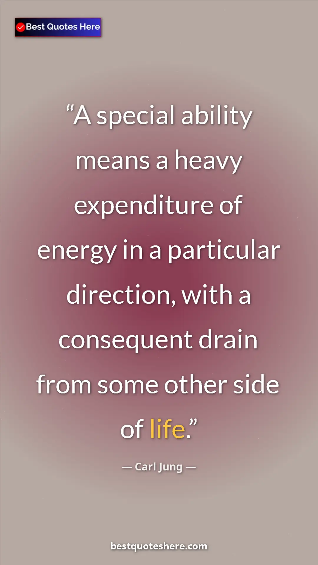 Carl Jung Quote Card: "A special ability means a heavy expenditure of energy in a..." Pinterest quote poster by Carl Jung: "A special ability means a heavy expenditure of energy in a..."