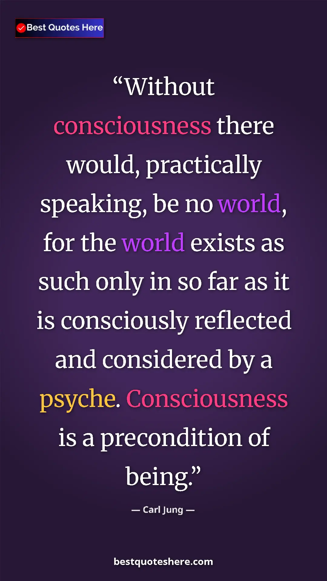 Carl Jung Quote Card: "Without consciousness there would, practically speaking, be..." Pinterest quote poster by Carl Jung: "Without consciousness there would, practically speaking, be..."