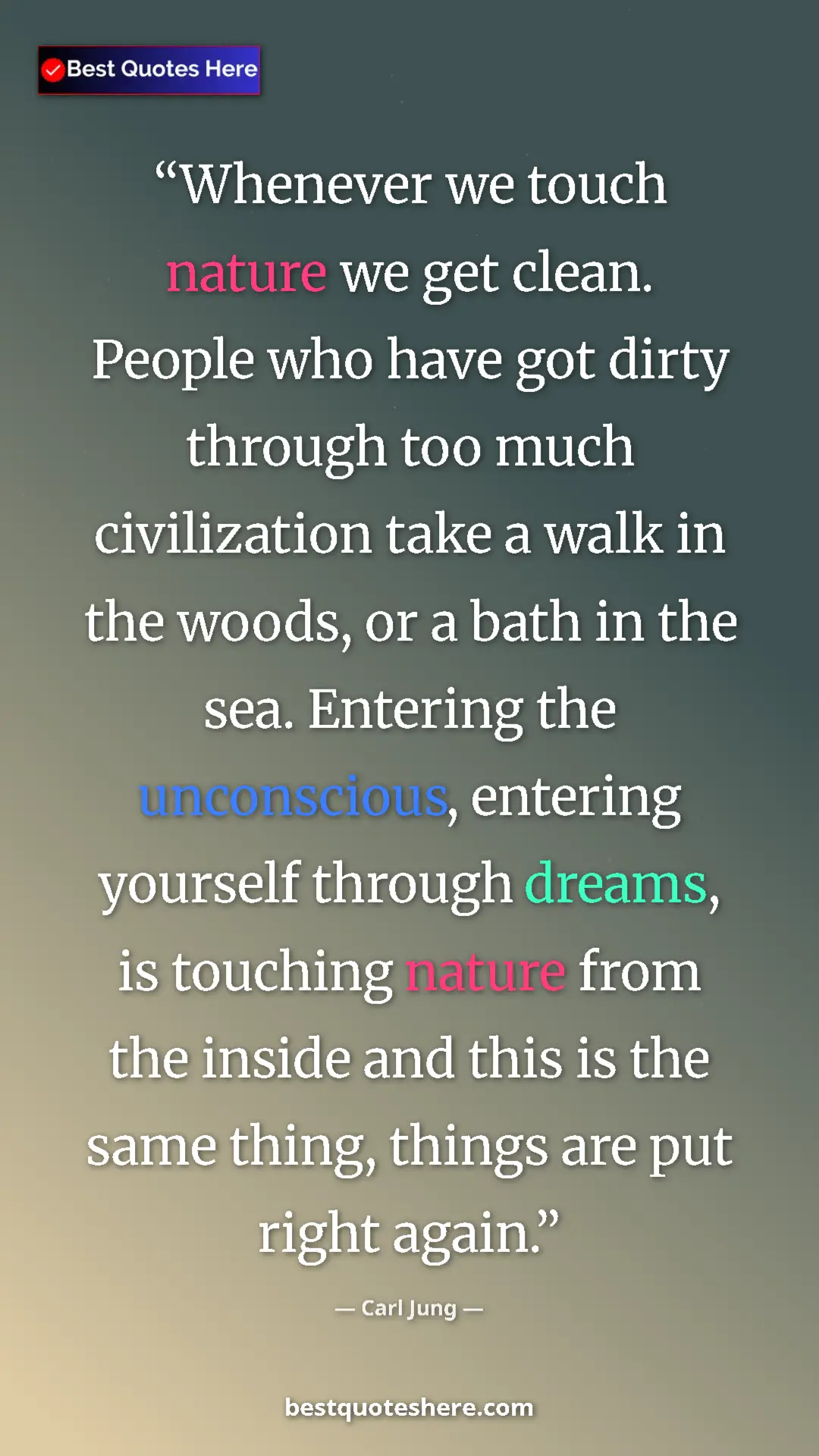 Carl Jung Quote Card: "Whenever we touch nature we get clean. People who have got..." Pinterest quote poster by Carl Jung: "Whenever we touch nature we get clean. People who have got..."