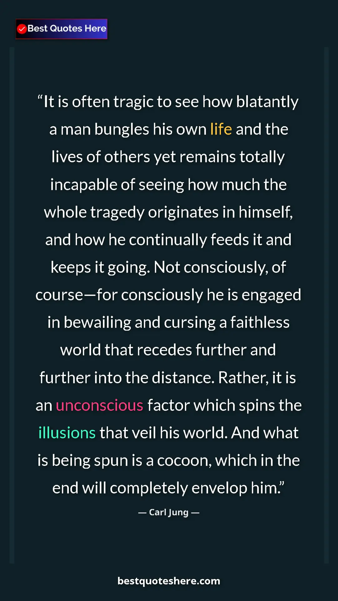 Carl Jung Quote Card: "It is often tragic to see how blatantly a man bungles his..." Pinterest quote poster by Carl Jung: "It is often tragic to see how blatantly a man bungles his..."