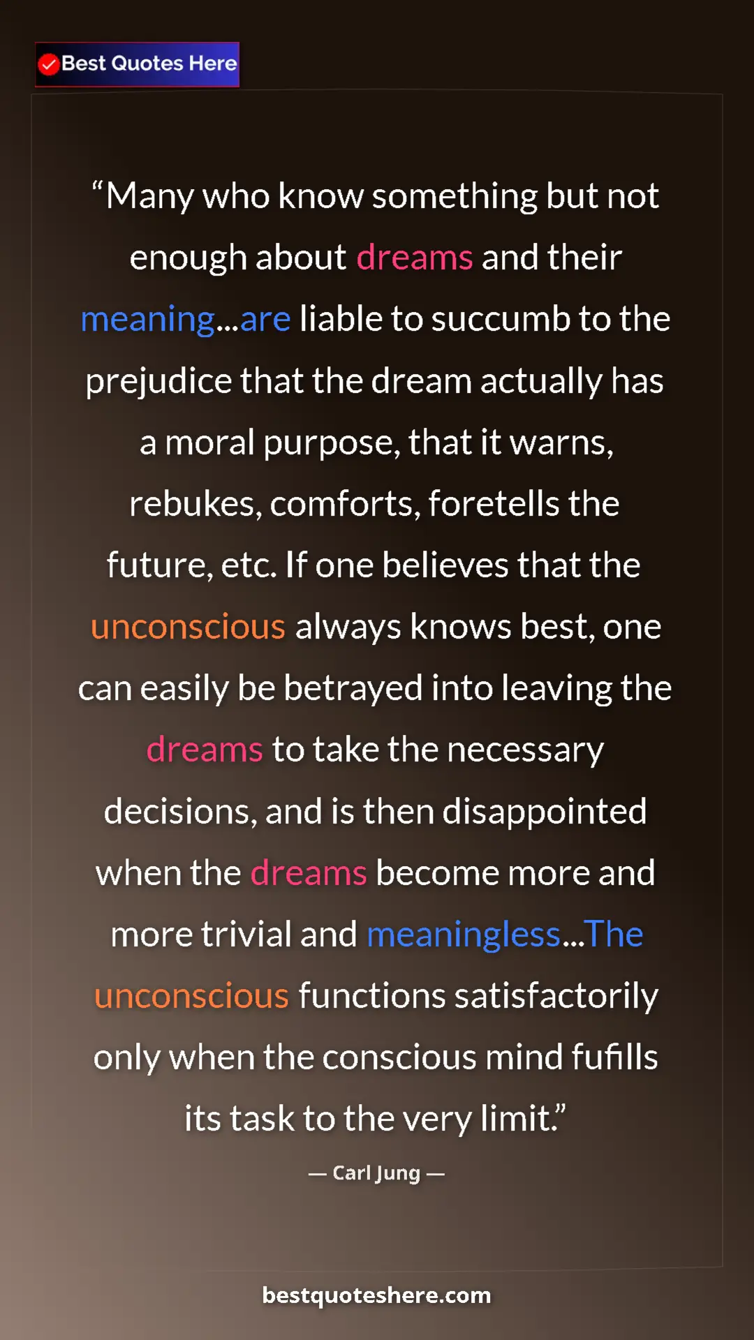 Pinterest quote poster by Carl Jung: "Many who know something but not enough about dreams and thei"