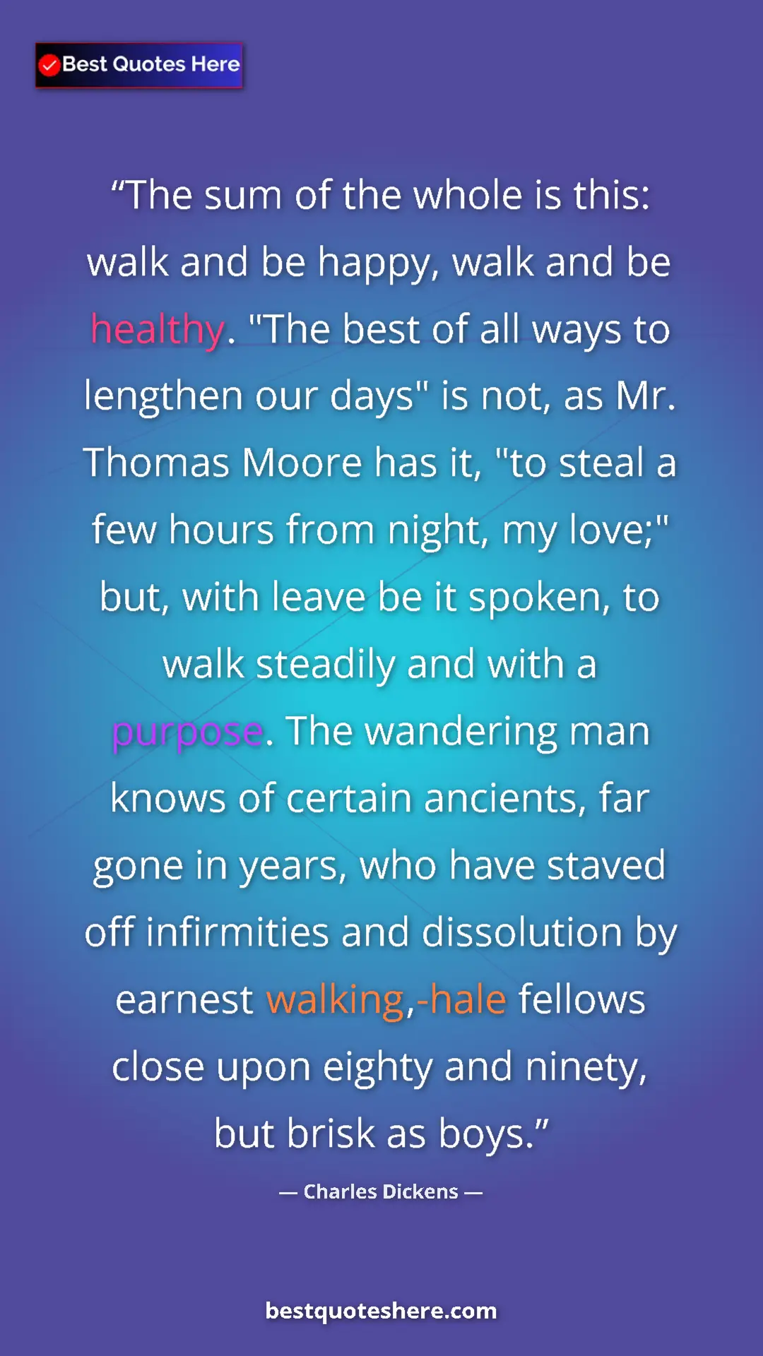 Pinterest quote poster by Charles Dickens: "The sum of the whole is this: walk and be happy, walk and..."