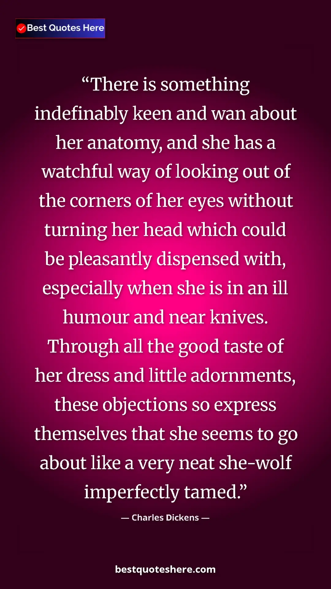 Pinterest quote poster by Charles Dickens: "There is something indefinably keen and wan about her..."