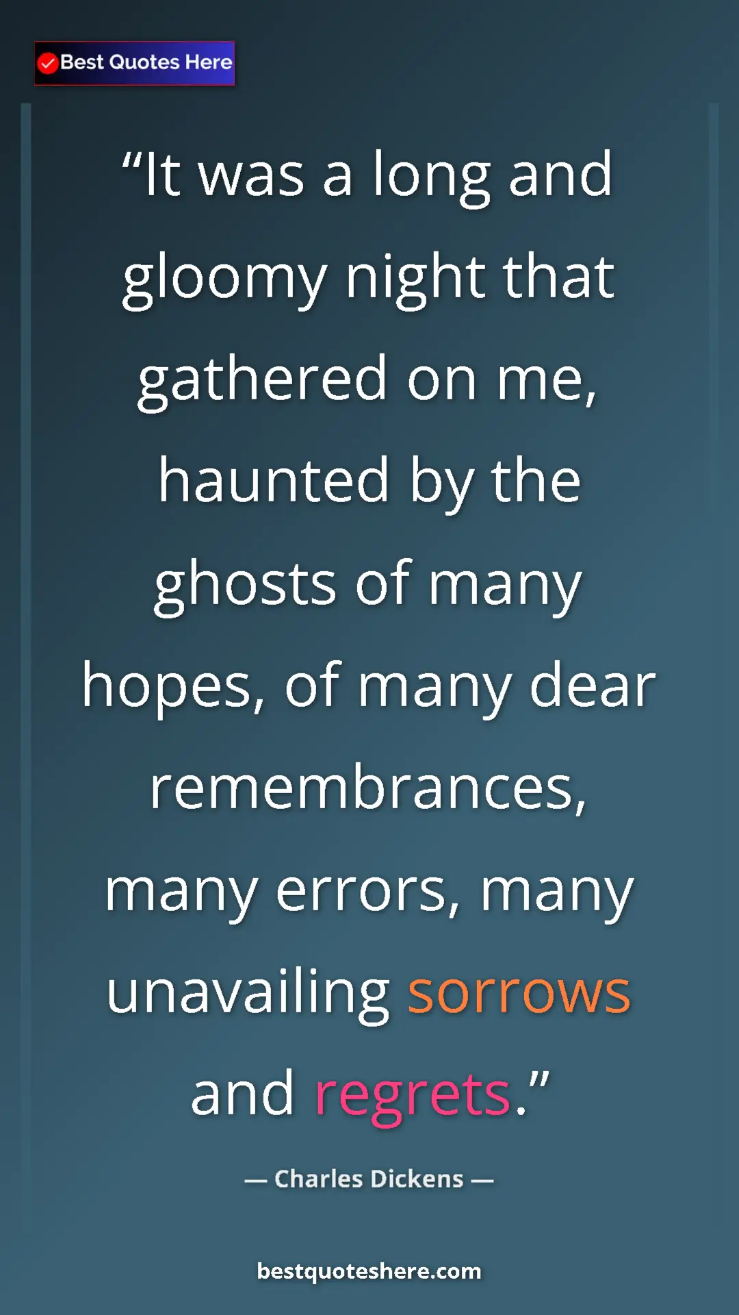 Charles Dickens Quote Card: "It was a long and gloomy night that gathered on me, haunted..." Pinterest quote poster by Charles Dickens: "It was a long and gloomy night that gathered on me, haunted..."