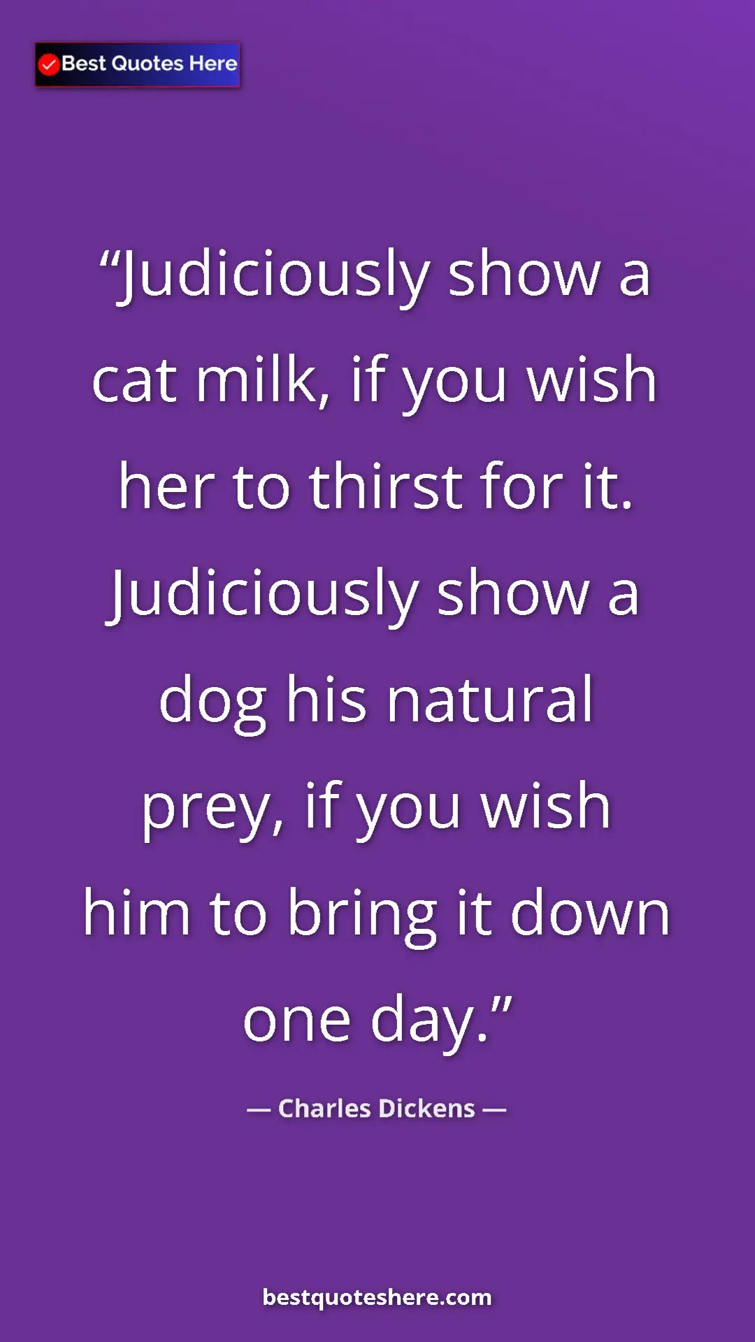 Pinterest quote poster by Charles Dickens: "Judiciously show a cat milk, if you wish her to thirst for..."