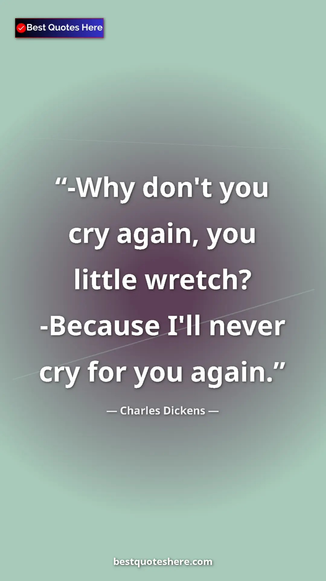 Pinterest quote poster by Charles Dickens: "-Why don't you cry again, you little wretch? -Because I'll..."