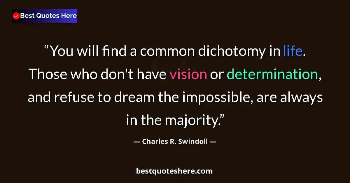 Quote by Charles R. Swindoll: You will find a common dichotomy in life. Those who don't have vision or determination, and refuse t...