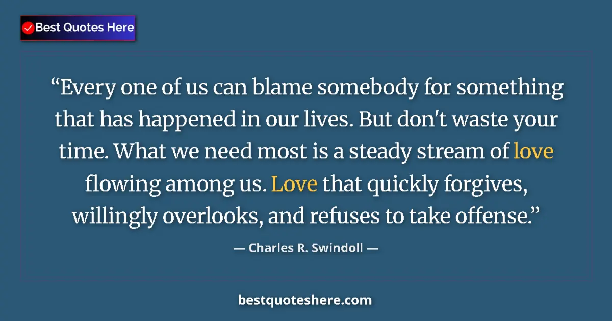 Quote by Charles R. Swindoll: Every one of us can blame somebody for something that has happened in our lives. But don't waste you...