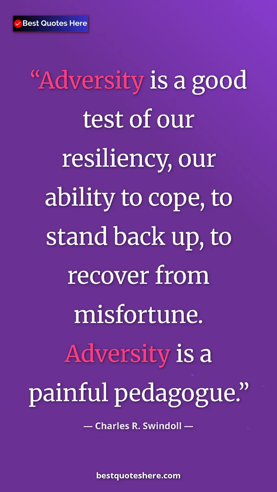 Pinterest quote poster by Charles R. Swindoll: "Adversity is a good test of our resiliency, our ability to..."