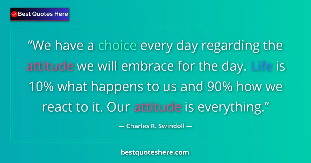 Charles R. Swindoll quote: "We have a choice every day regarding the attitude we will..."