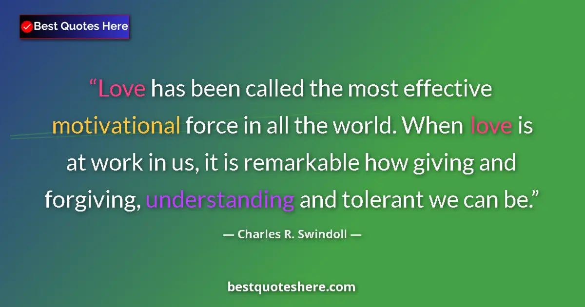 Quote by Charles R. Swindoll: Love has been called the most effective motivation