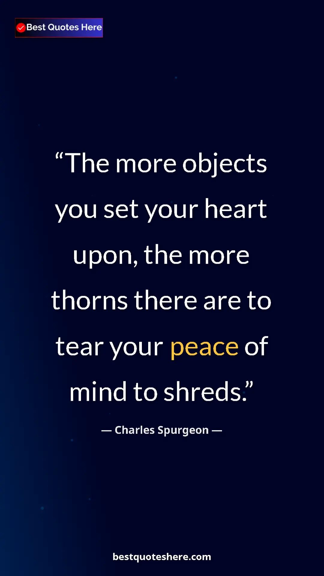 Pinterest quote poster by Charles Spurgeon: "The more objects you set your heart upon, the more thorns..."