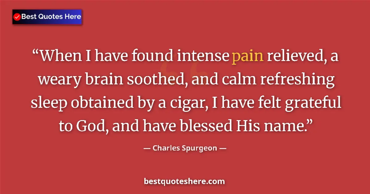 Quote by Charles Spurgeon: When I have found intense pain relieved, a weary brain soothed, and calm refreshing sleep obtained b...