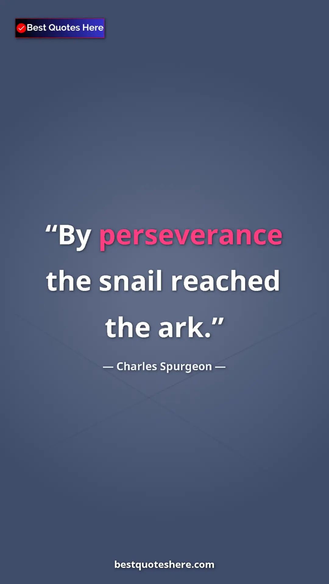 Pinterest quote poster by Charles Spurgeon: "By perseverance the snail reached the ark."
