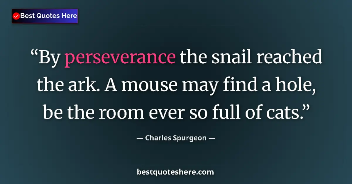 Quote by Charles Spurgeon: By perseverance the snail reached the ark. A mouse may find a hole, be the room ever so full of cats...