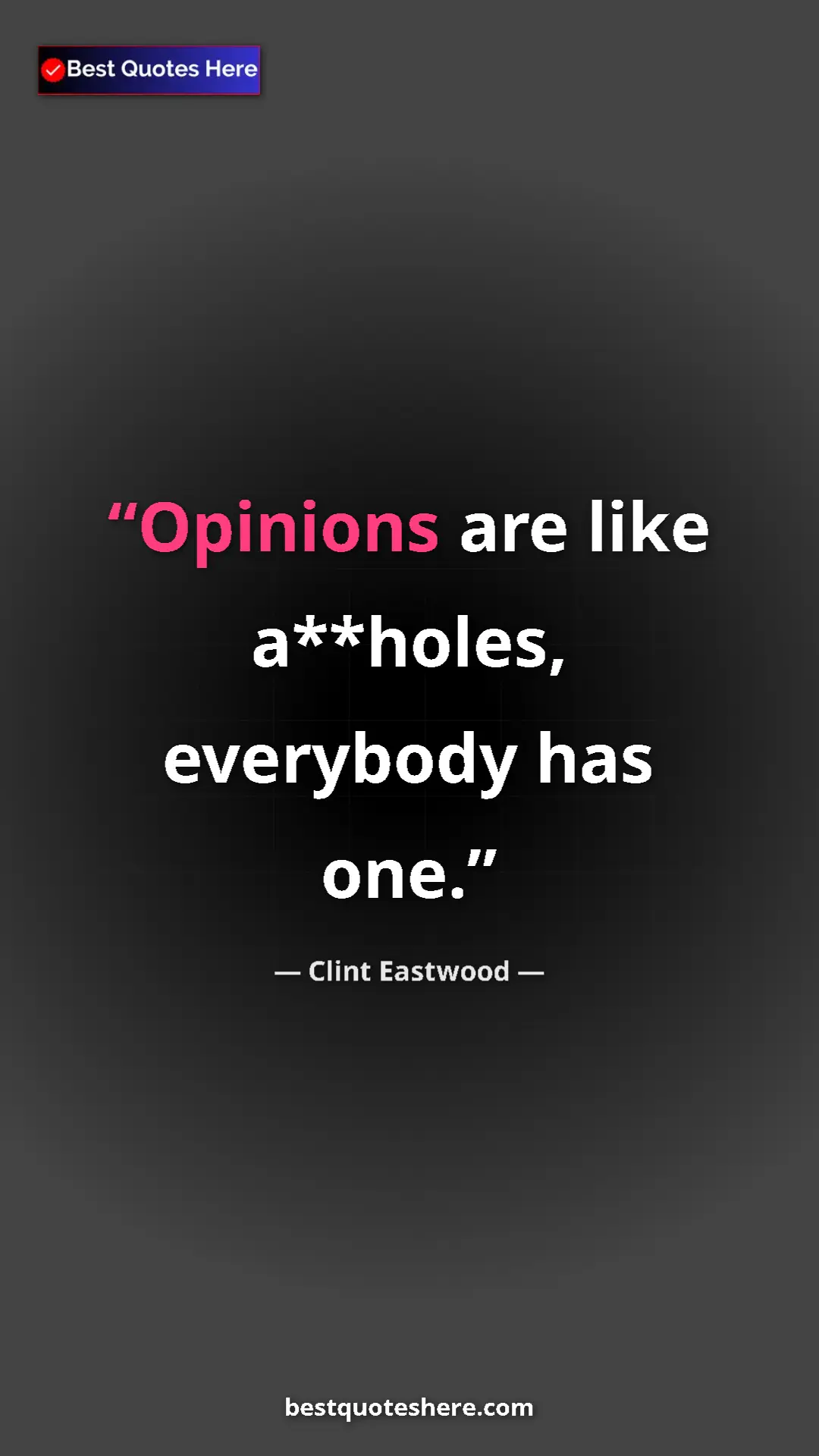 Pinterest quote poster by Clint Eastwood: "Opinions are like a**holes, everybody has one."